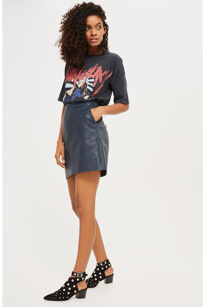Faux Leather Skirt, Alternate, color, NAVY