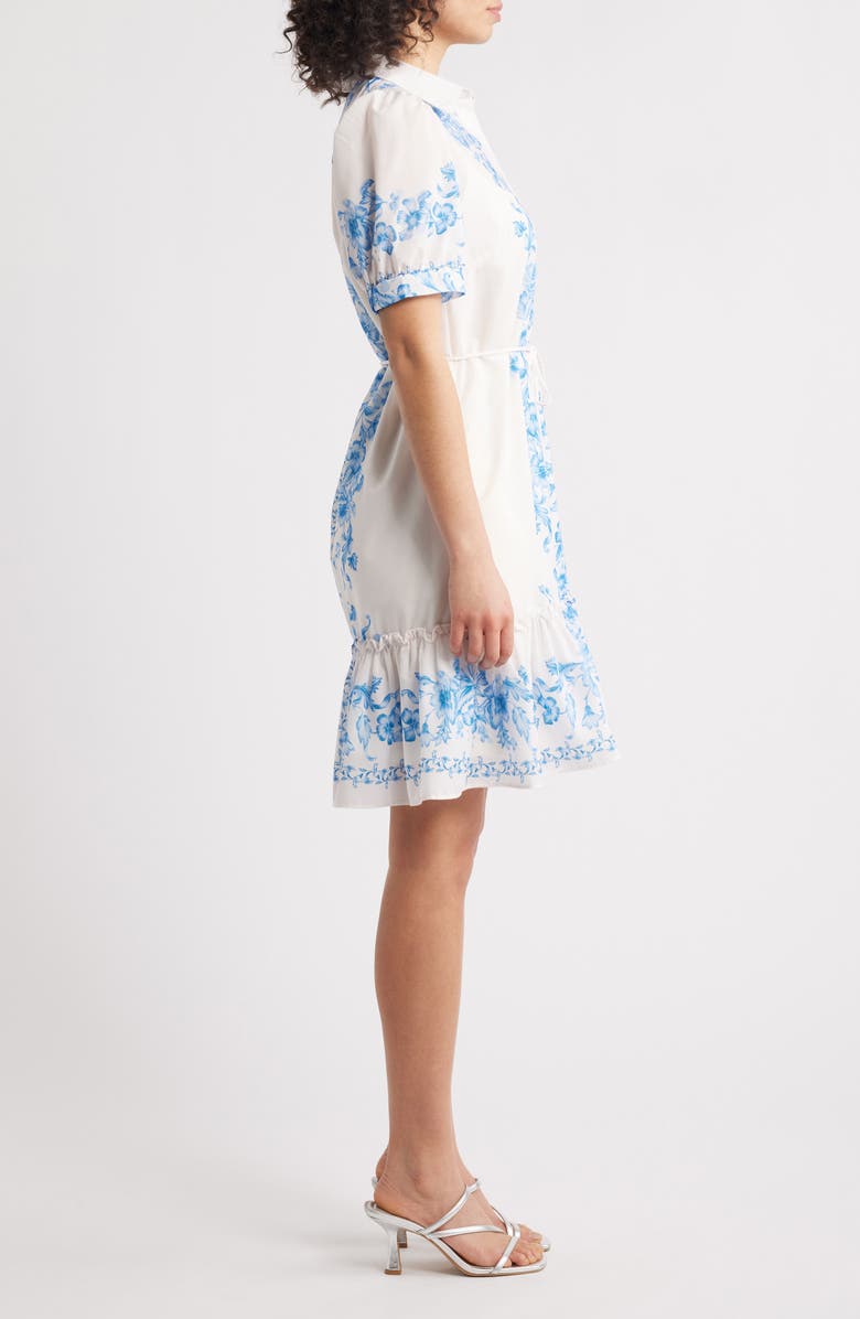 Julia Jordan Floral Placement Print Puff Sleeve Shirtdress, Alternate, color, Ivory Blue