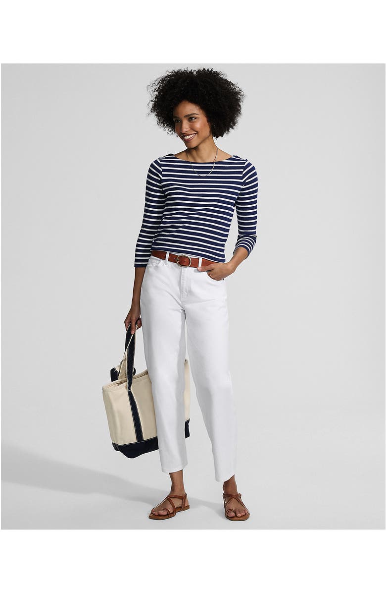 Lands' End Soft Denim Mid Rise Relaxed Straight Crop Jeans, Alternate, color, White