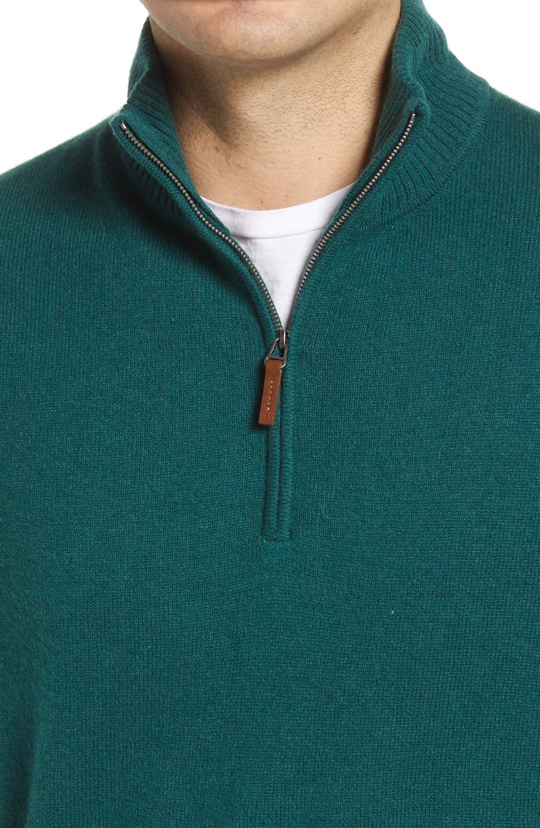 Nordstrom Cashmere Quarter Zip Pullover Sweater, Alternate, color, Green Trekking