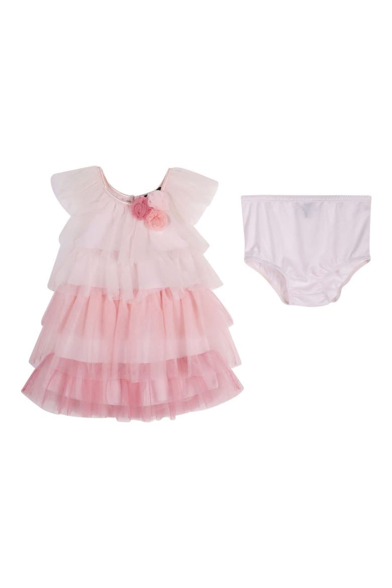 Tiered Mesh Dress & Bloomers, Main, color, PINK