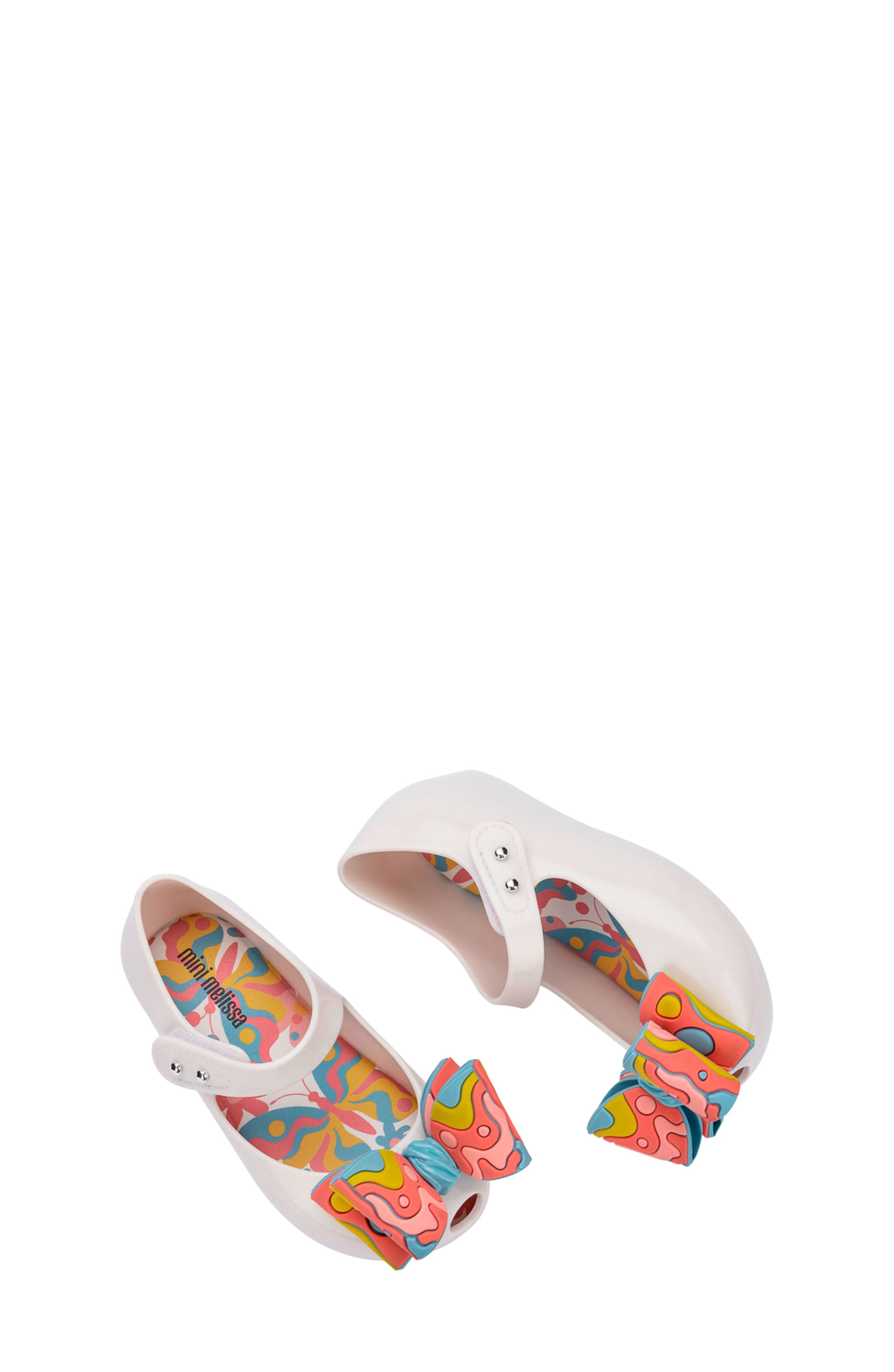 Mini Melissa Kids' Ultragirl Wonderland Mary Jane Flat, Alternate, color, White/ Pink