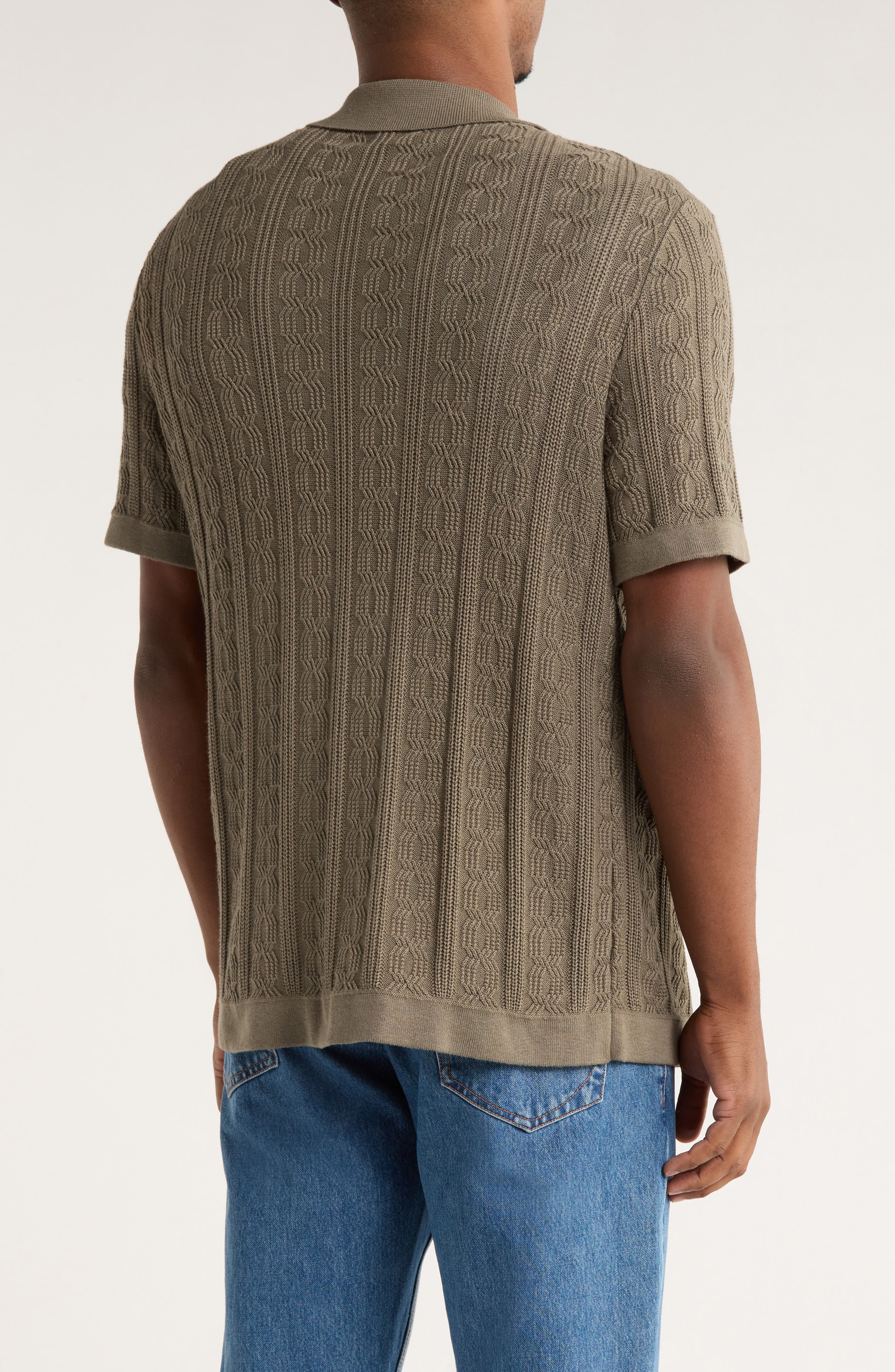 Short Sleeve Cable Knit Button-Up Shirt - image 2
