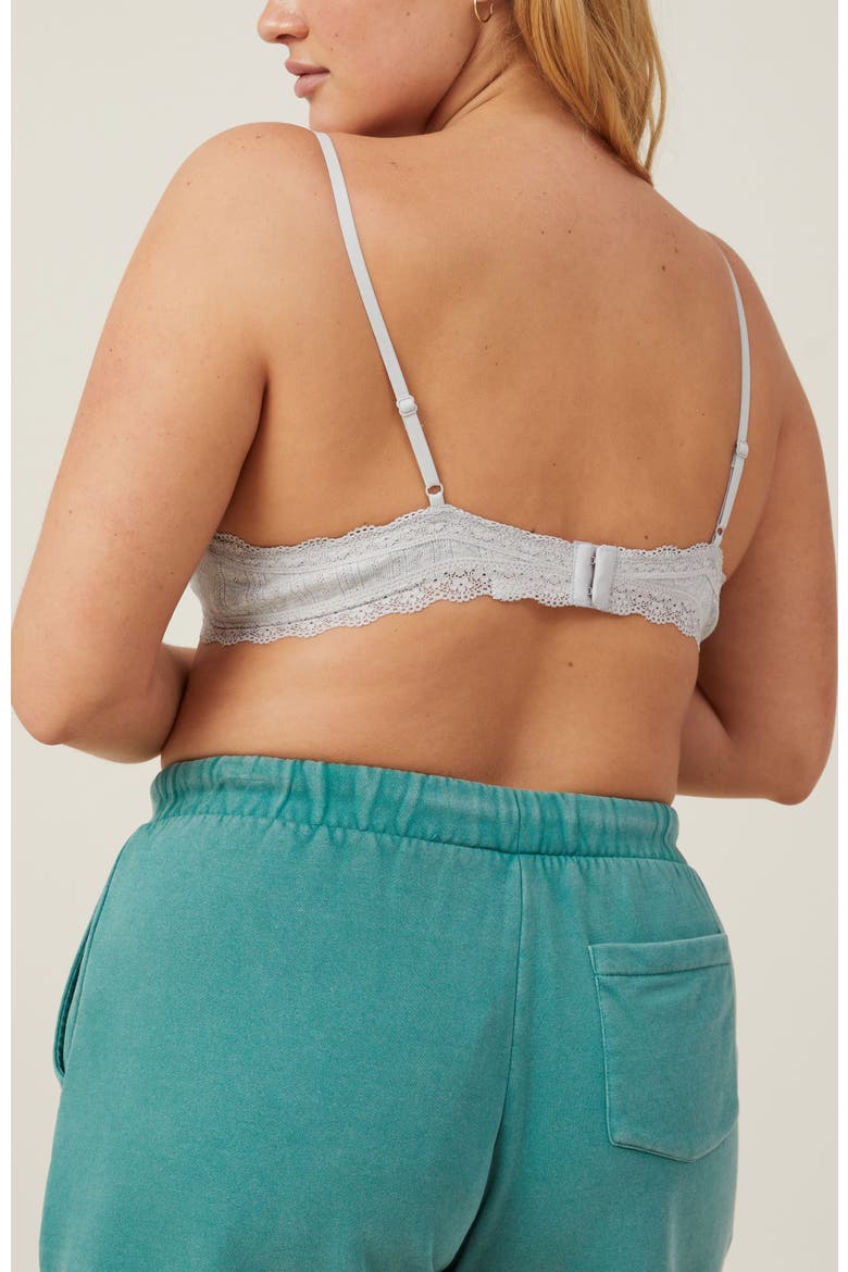 Women's Cotton Lace Triangle Padded Bralette, Alternate, color, Grey Marle