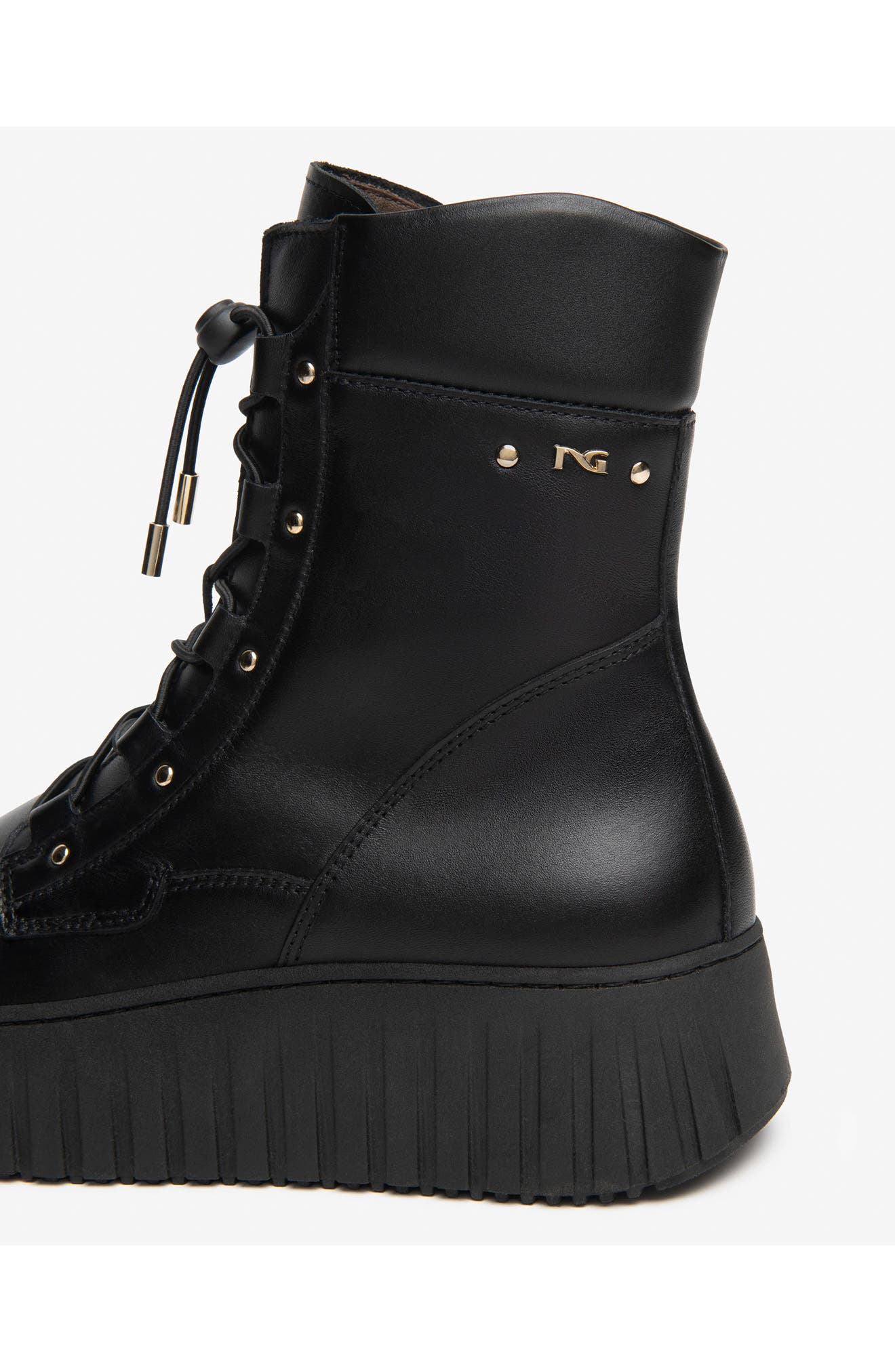 Leather Wedge Combat Boot, Alternate, color, BLACK