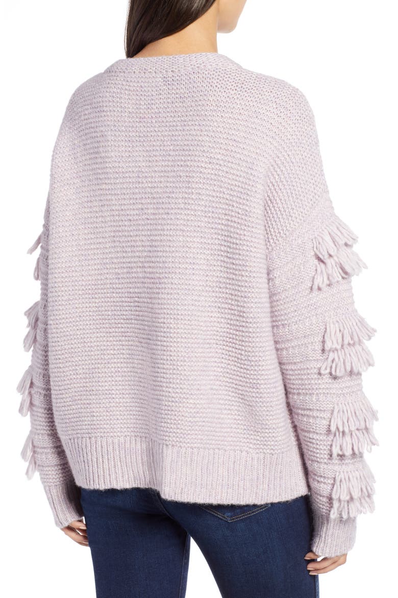 Fringe Sleeve Pullover Sweater, Alternate, color, HEATHER PERIWINKLE