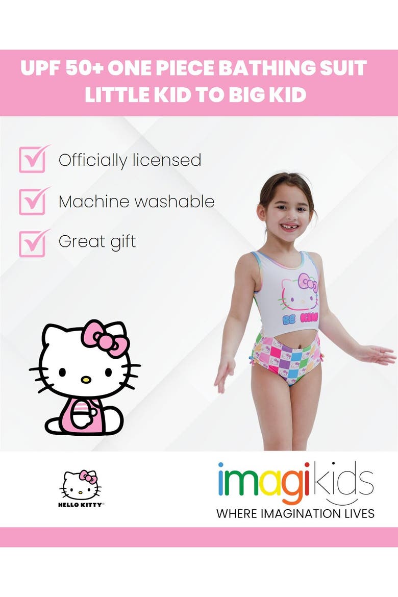 Sleeveless One Piece Bathing Suit, Alternate, color, Hello Kitty Checker