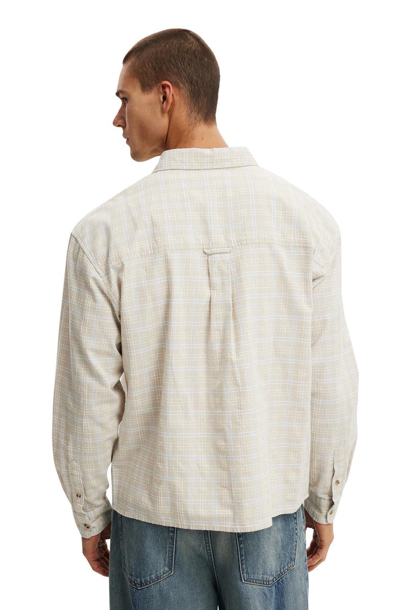 Cotton On Men's Remi Long Sleeve Shirt, Alternate, color, Stone Textured Check