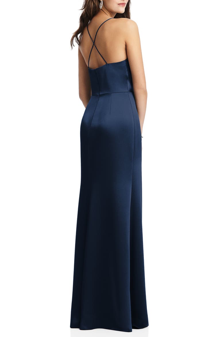 Dessy Colleciton Cowl Neck Charmeuse Trumpet Gown, Alternate, color, MIDNIGHT