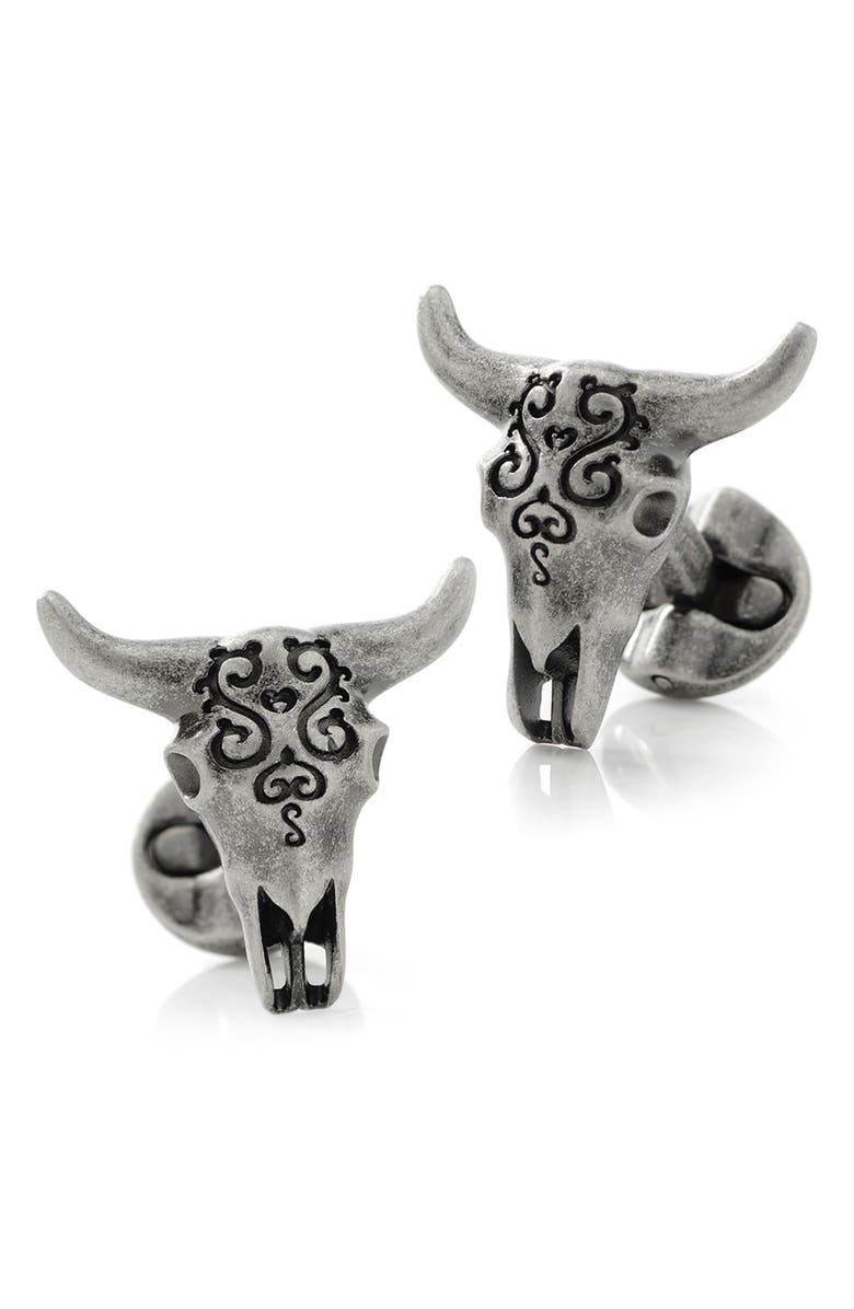 Cufflinks, Inc. Cow Skull Cuff Links, Main, color, Silver