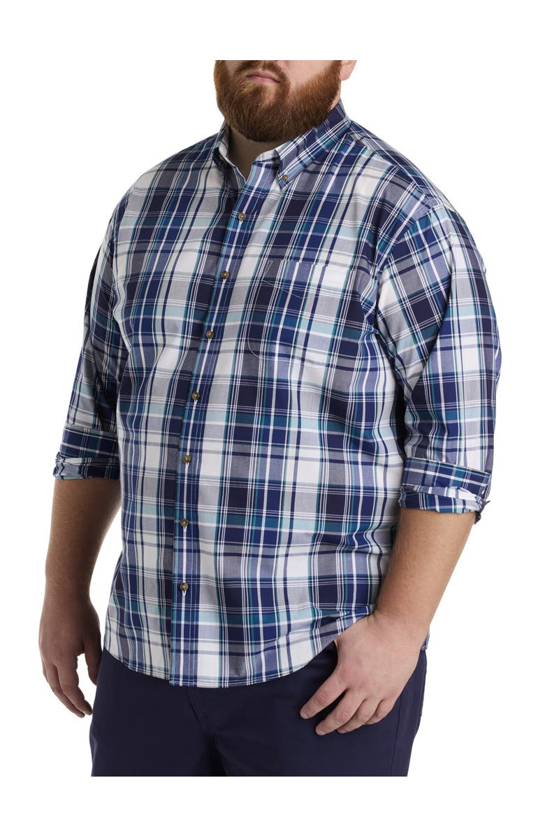 Harbor Bay by DXL Big & Tall Tonal Plaid Sport Shirt, Main, color, Blue Multi