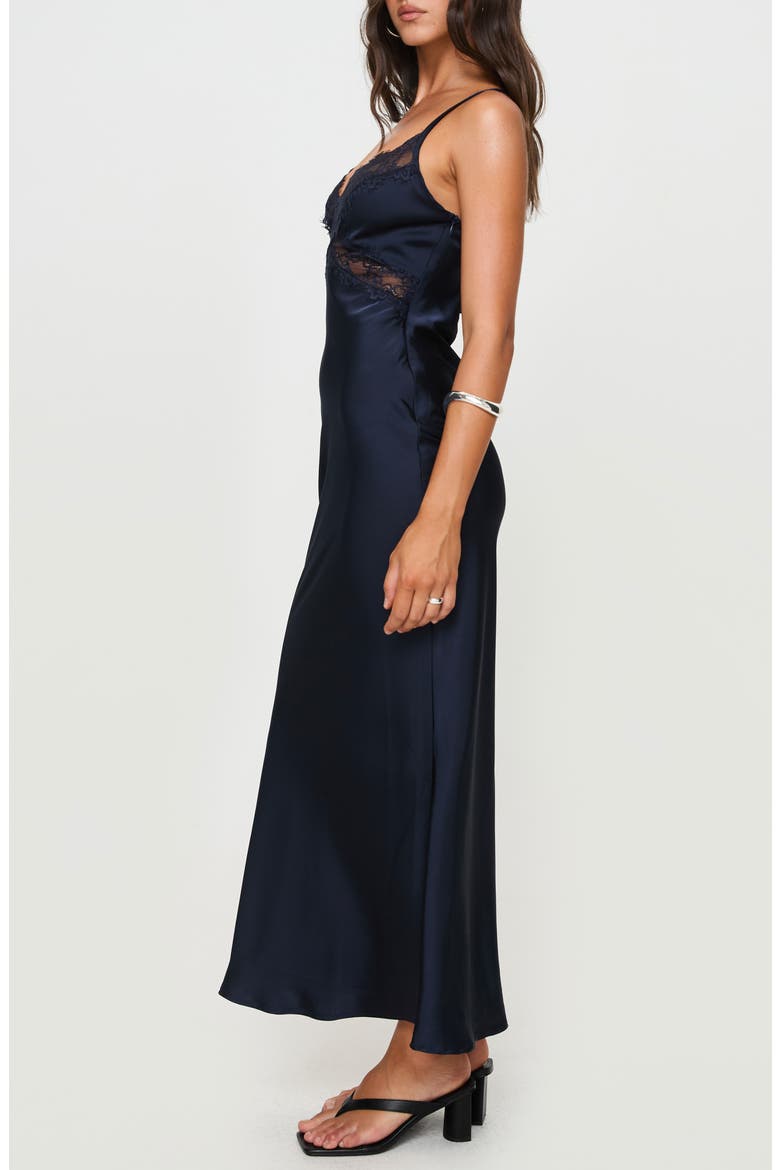 Treasure Lace Inset Bias Cut Satin Slipdress, Alternate, color, NAVY