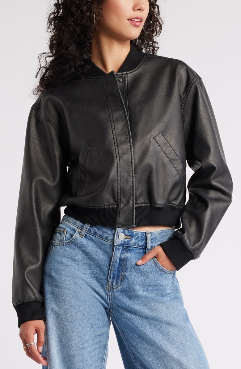 BP. Faux Leather Bomber Jacket, Alternate, color, 