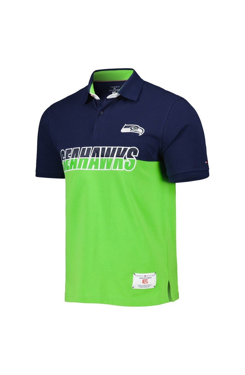 Tommy Hilfiger Men's Tommy Hilfiger Neon Green/College Navy Seattle Seahawks Color Block Polo, Alternate, color, 