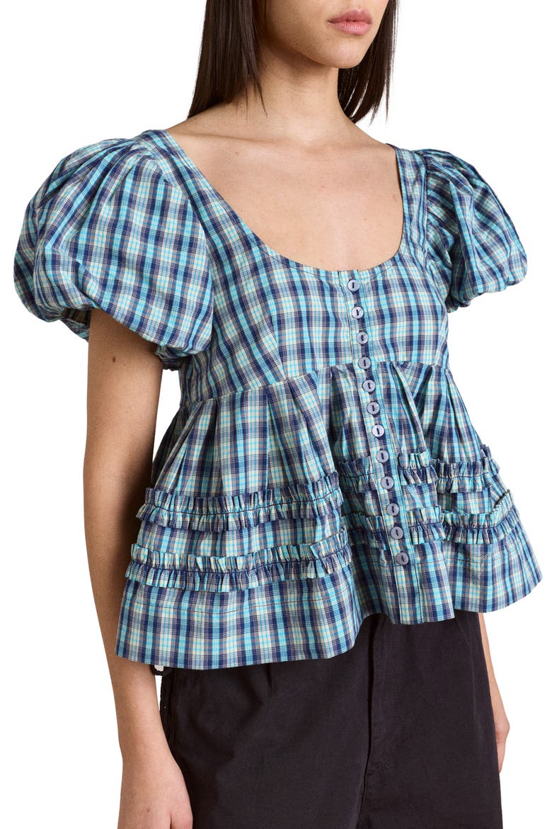 Summer Joy Plaid Organic Cotton Top, Alternate, color, BLUE