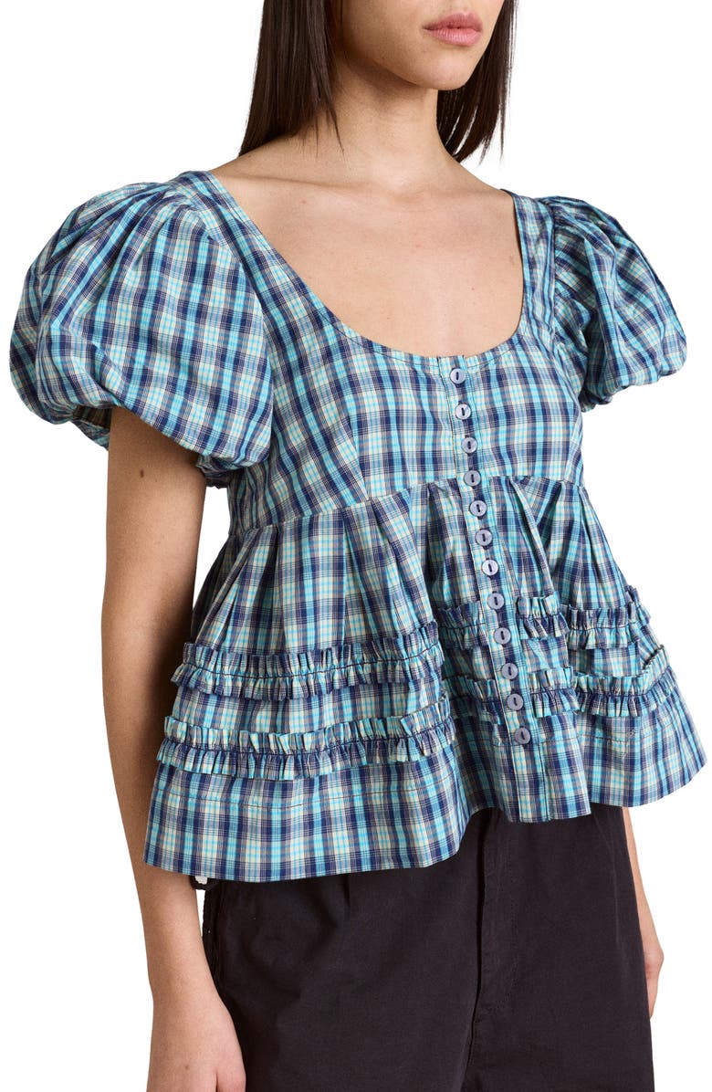 Damson Madder Summer Joy Plaid Organic Cotton Top, Alternate, color, Blue