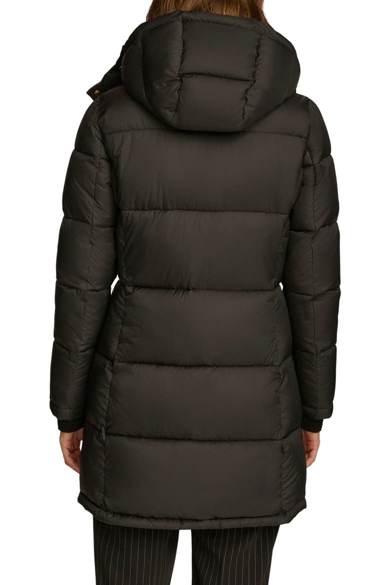 Hooded Ribbed Trim Puffer Jacket, Alternate, color, BLACK