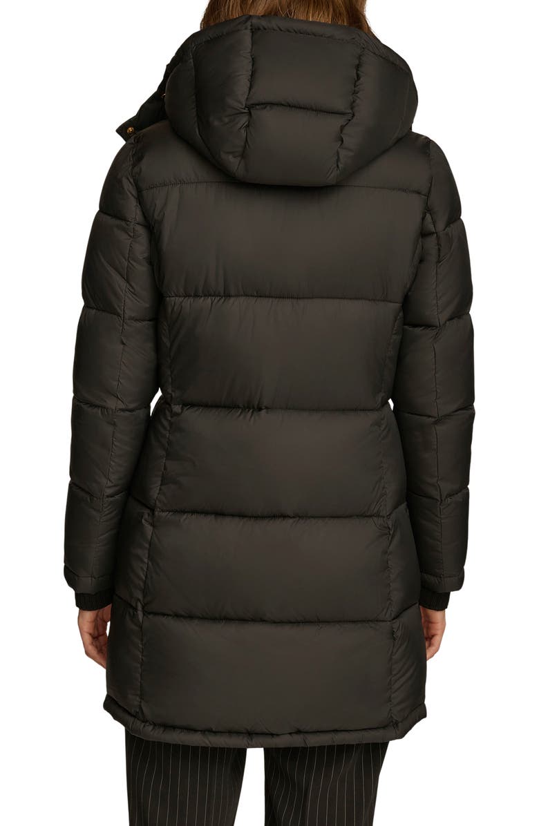 Donna Karan New York Hooded Ribbed Trim Puffer Jacket, Alternate, color, Black