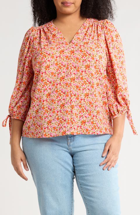 Floral Balloon Sleeve Top (Plus)