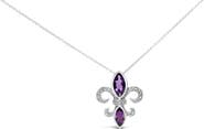 Haus of Brilliance Silver Purple Amethyst Marquise and Diamond Accent Fleur De Lis Pendant Necklace