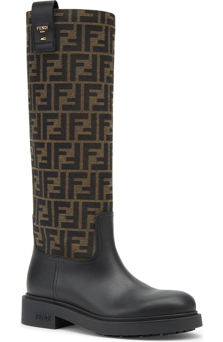 Fendi Filo Knee High Boot, Main, color, F0pmm Nero Tabacco Nero