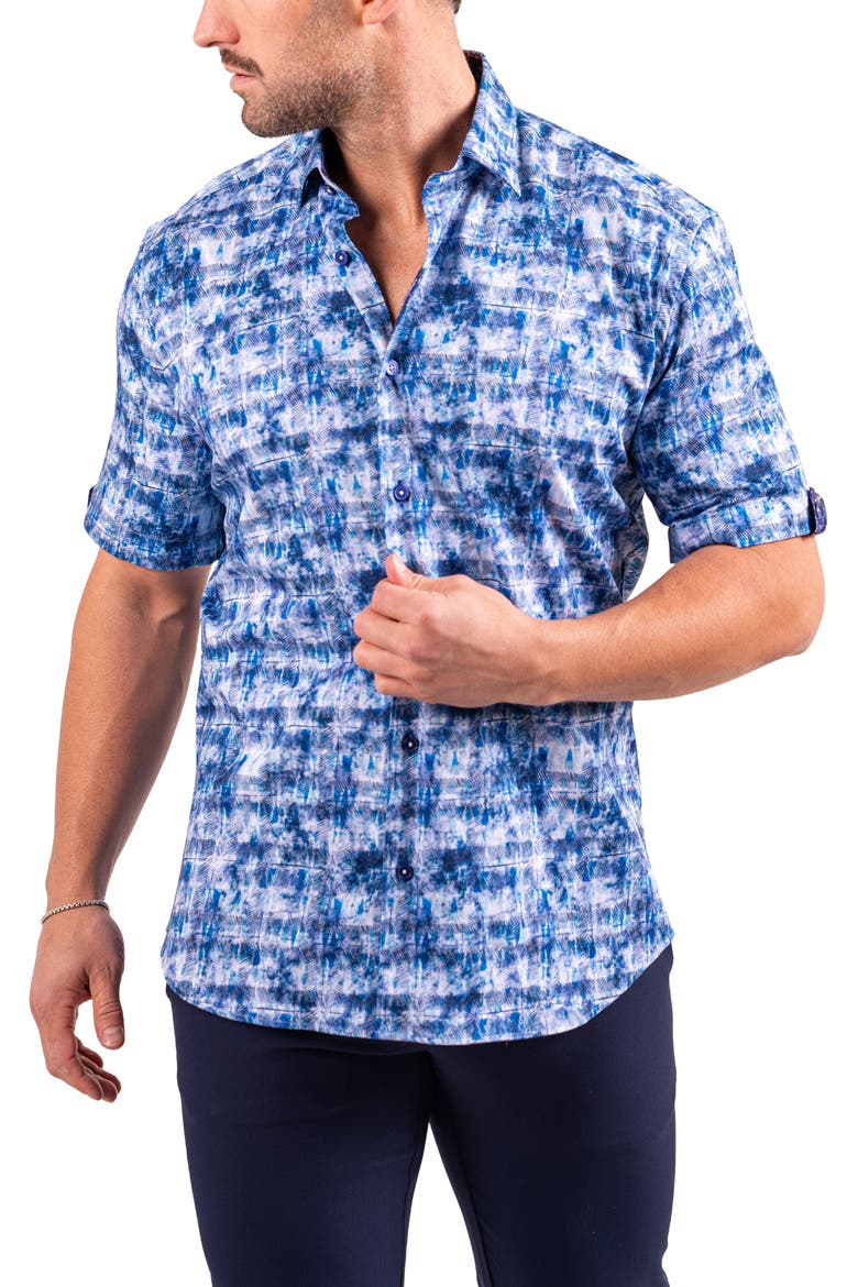 Galileo Resistance0331 Blue Short Sleeve Cotton Button-Up Shirt, Alternate, color, BLUE