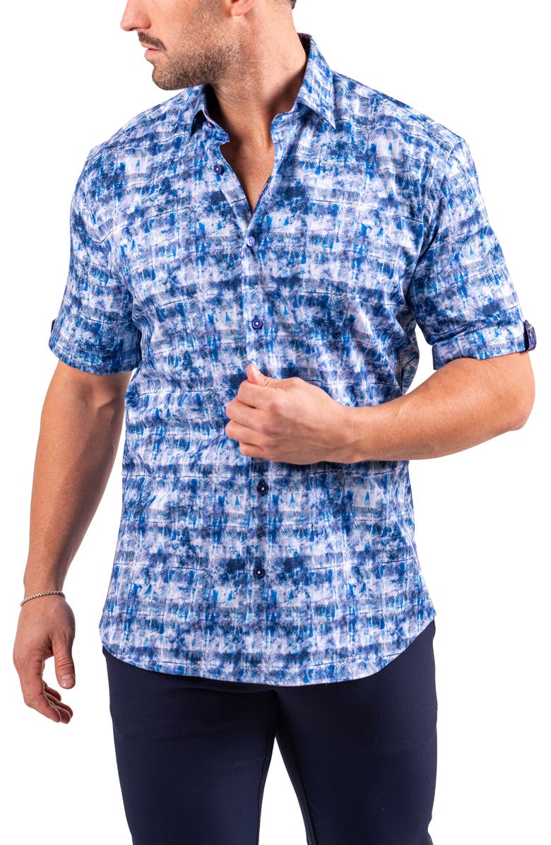 Maceoo Galileo Resistance0331 Blue Short Sleeve Cotton Button-Up Shirt, Alternate, color, Blue