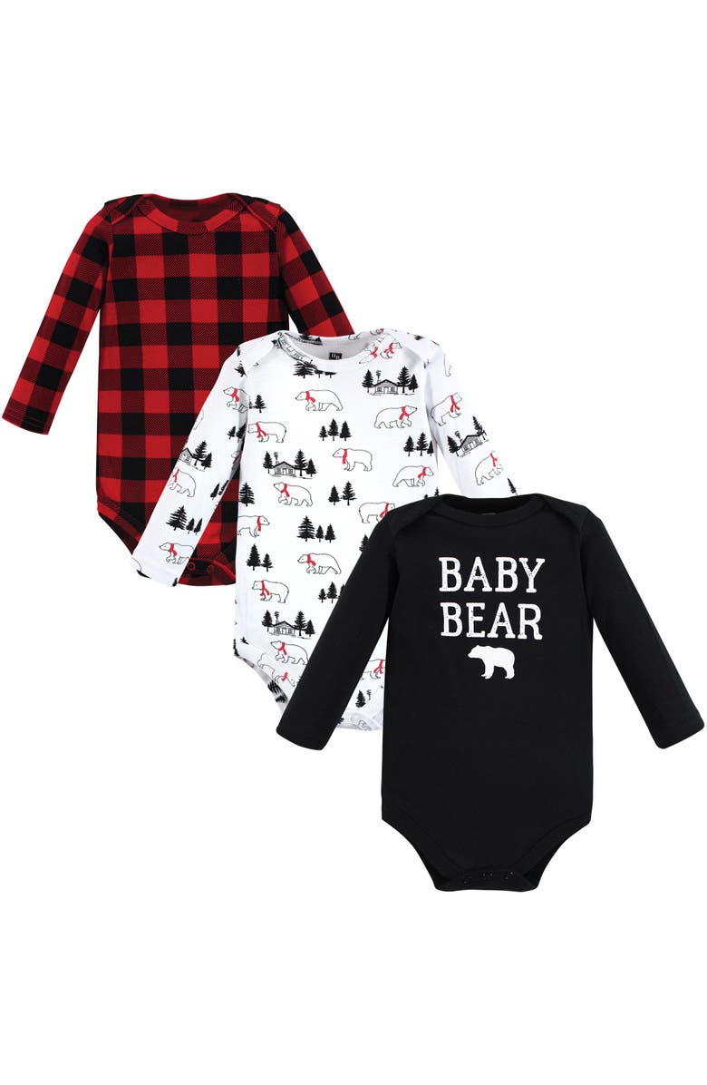 Hudson Baby Cotton Long-Sleeve Bodysuit 3Pk, Main, color, Buffalo Plaid Bear