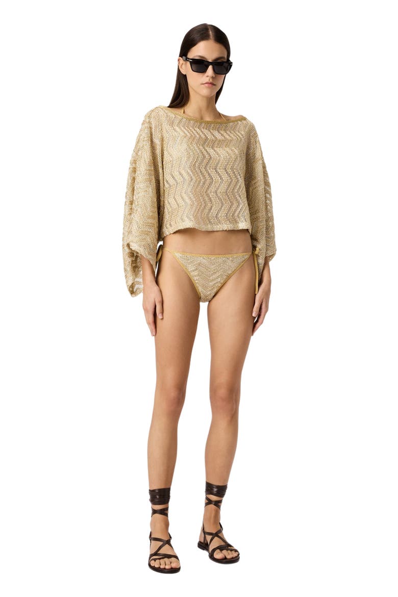 Zigzag Mesh Top With Sequins And Wide Sleeves, Main, color, Gold