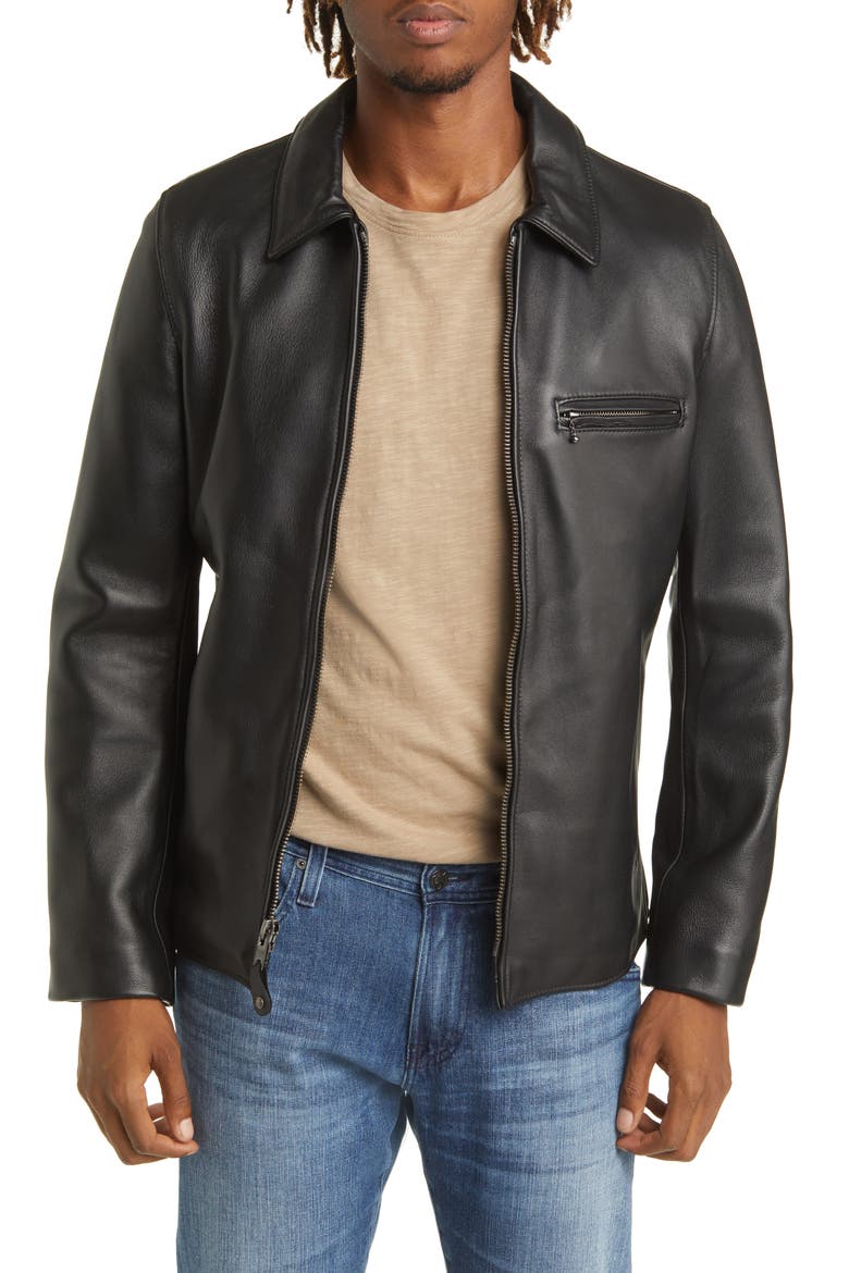 Men's Waxy Leather Delivery Jacket, Main, color, BLACK