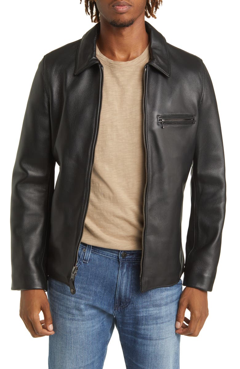 Schott NYC Men's Waxy Leather Delivery Jacket, Main, color, Black