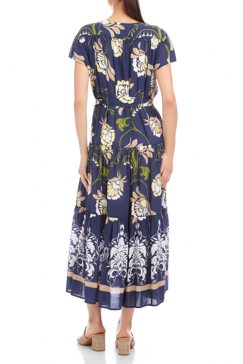Tiered Tie Waist Midi Dress, Alternate, color, BLUE PRINT
