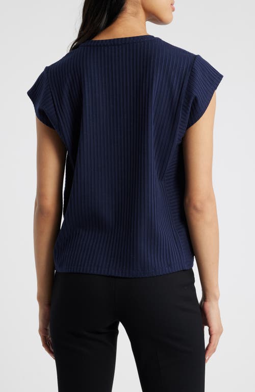 Eileen Fisher Crewneck Cap Sleeve Ribbed T-shirt In Ink