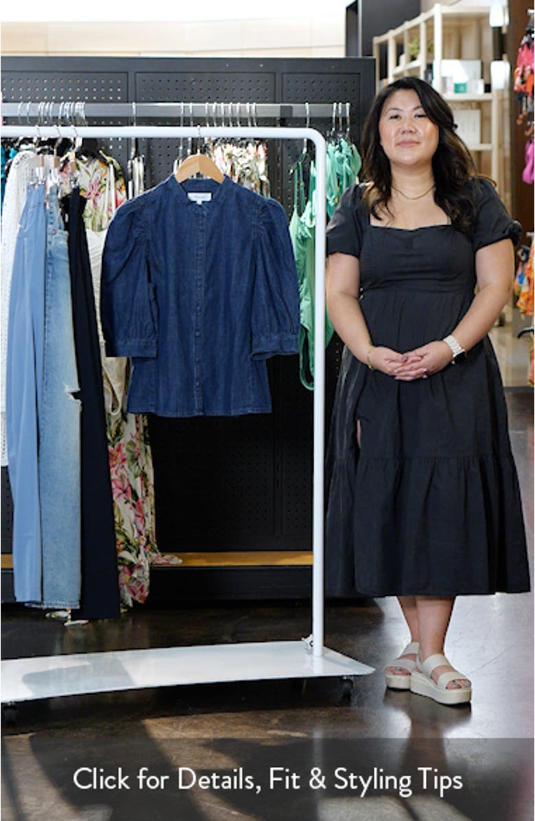 Denim Puff Sleeve Band Collar Shirt