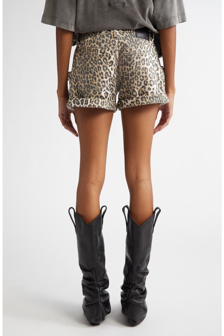Leopard Print Pleated Pouch Pocket Denim Shorts, Alternate, color, ECRU LEOPARD