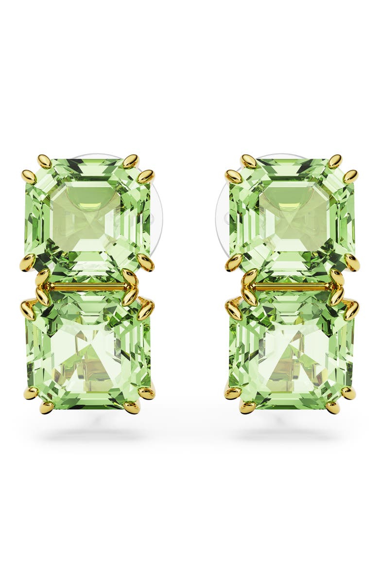 Millenia Square Crystal Clip-On Earrings, Alternate, color, GREEN