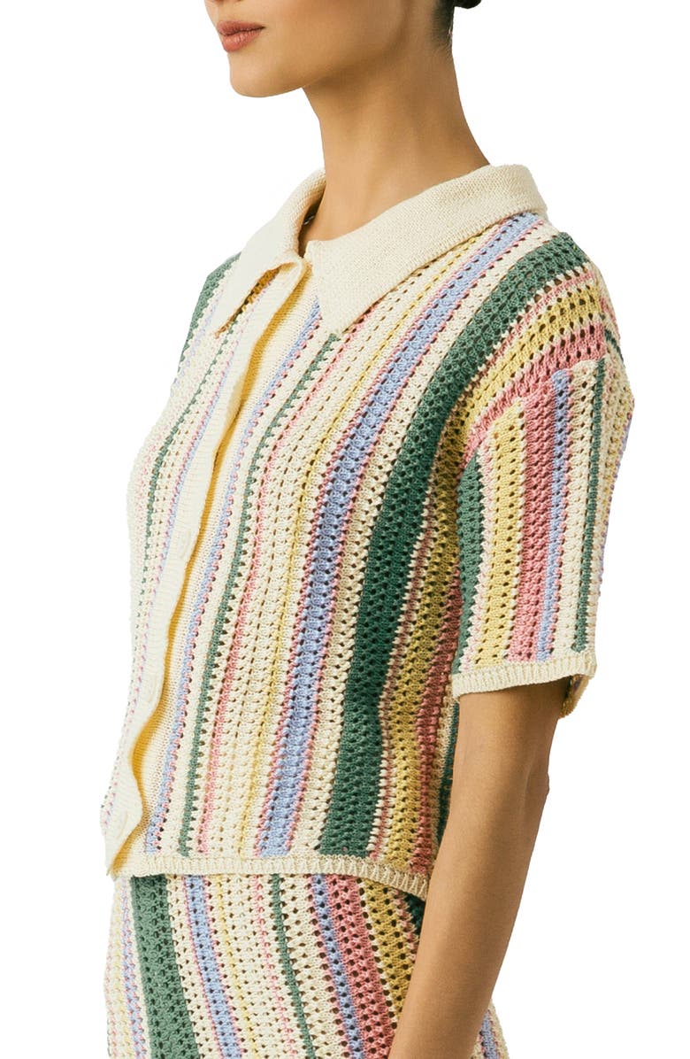 BLANKNYC Stripe Short Sleeve Knit Button-Up Shirt, Alternate, color, Over The Rainbow