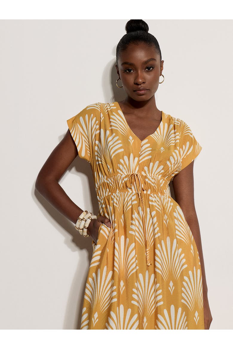 Palm Geo Smock Waist Dress, Alternate, color, Mustard