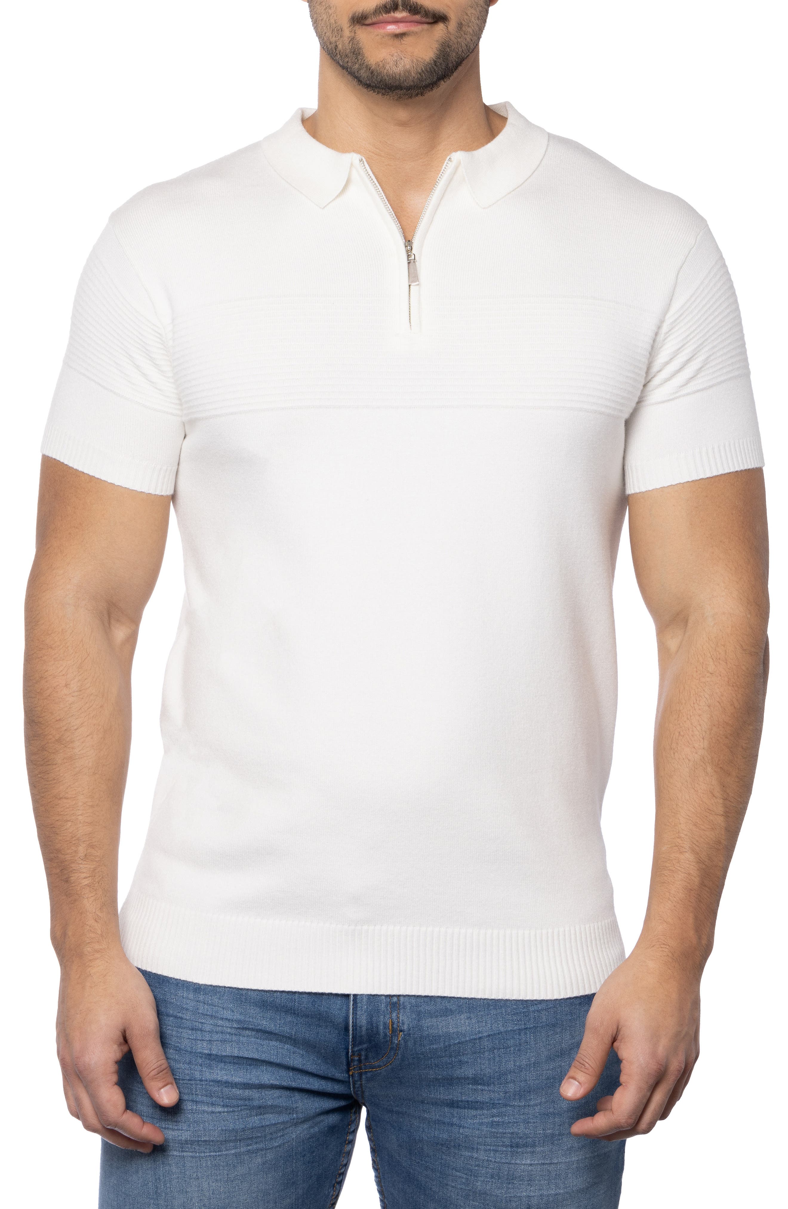 Ottoman Accent Short Sleeve Half-Zip Sweater - image 3