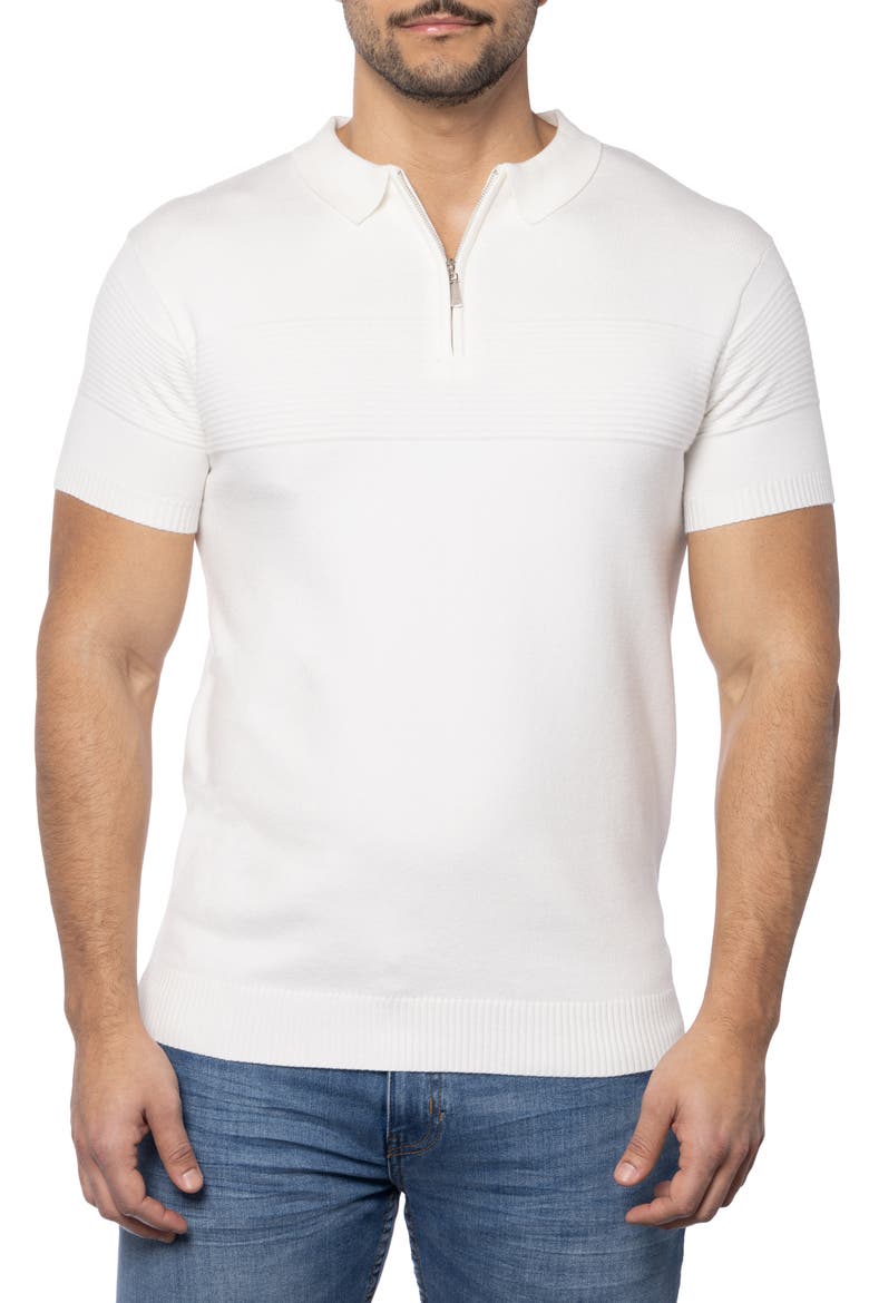 Ottoman Accent Short Sleeve Half-Zip Sweater, Main, color, WHITE