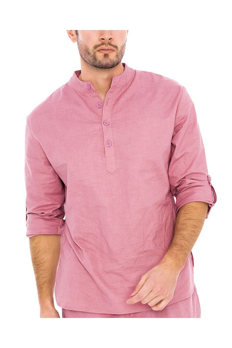 Men's Linen Nehru Collar Shirt, Alternate, color, Mauve