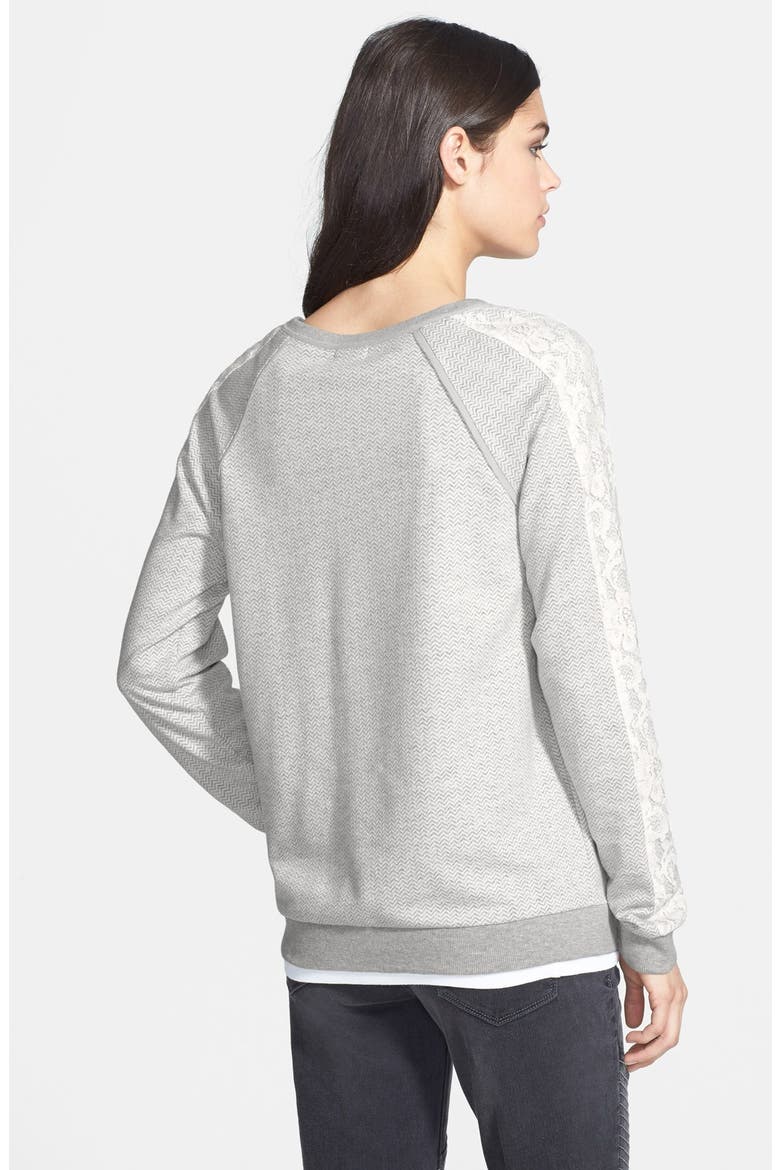 Hinge® Herringbone Print V-Neck Pullover, Alternate, color, GREY HERRING BONE