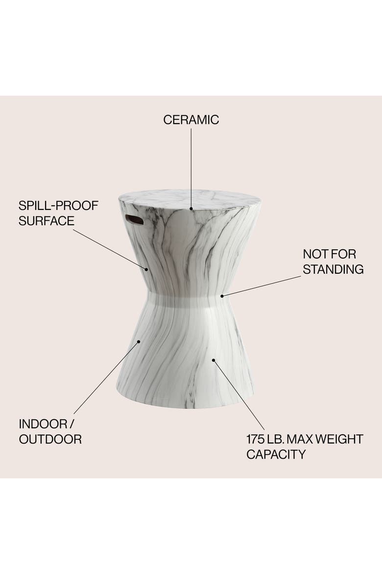 African Drum Traditional Marble Finish Floral Chinoiserie Ceramic Drum Garden Stool, Pierced Indoor/Outdoor Patio Seat, Alternate, color, White Marble Finish