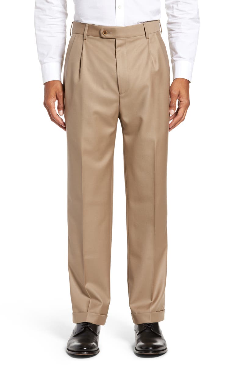 Zanella Bennett Straight Leg Pleated Dress Pants, Main, color, Dk Beige 1