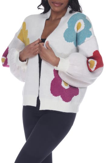 Rain And Rose Flower Pop Cardigan In White