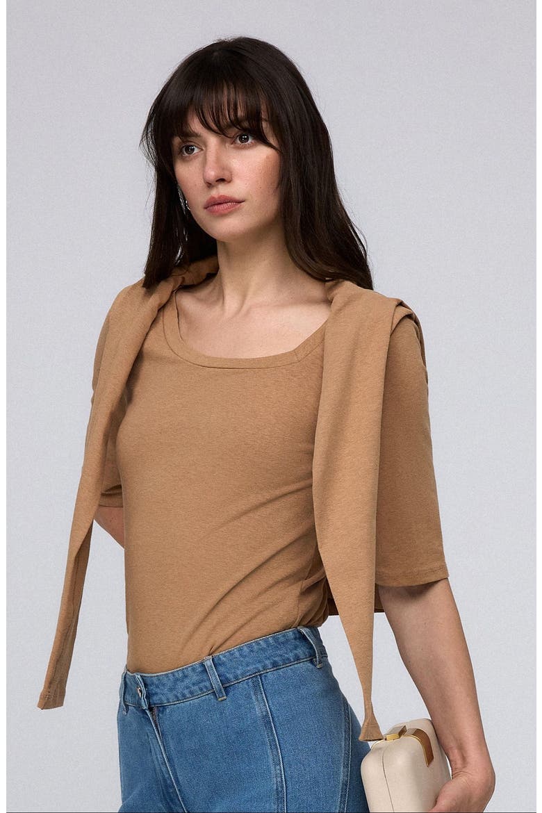 Hemp Essentials Asymmetrical Neckline Tee, Main, color, fawn