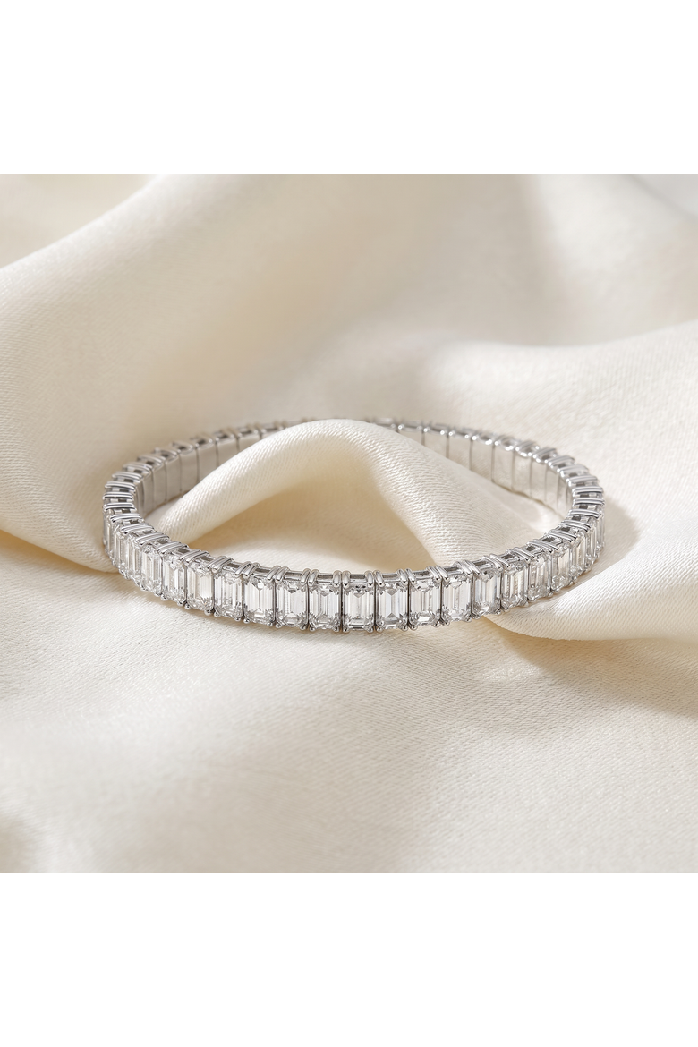 16Ct Emerald Diamond Tennis Flexible Bangle Bracelet 14k Gold Lab Grown, Alternate, color, 14k White Gold