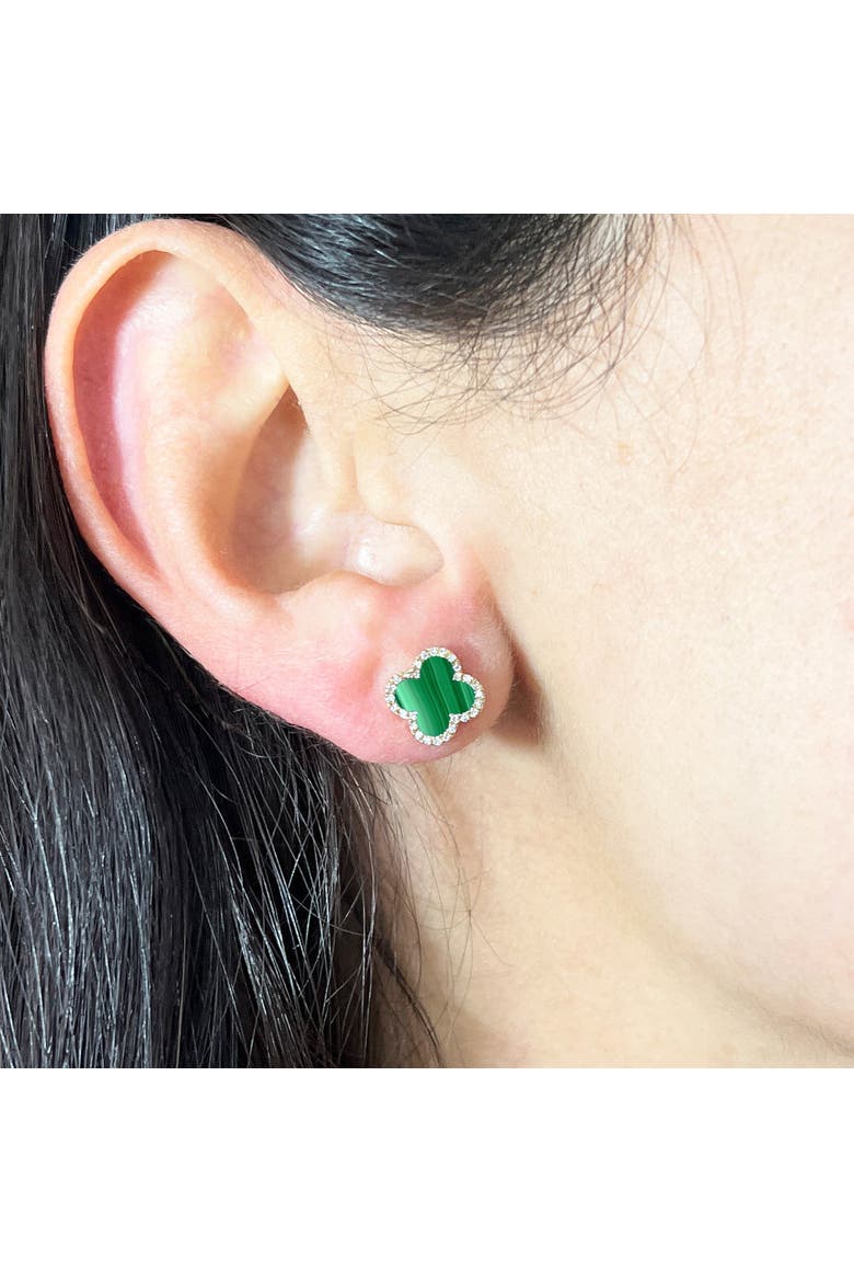 Malachite Diamond Clover Stud Earrings, Alternate, color, Malachite