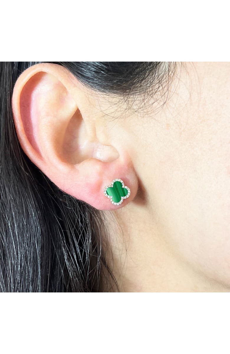 The Lovery Fine Jewelry Malachite Diamond Clover Stud Earrings, Alternate, color, Malachite