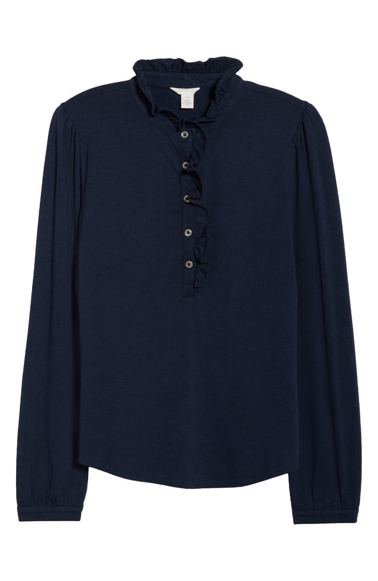 Caslon<sup>®</sup> Ruffle Detail Henley Shirt, Alternate, color, Navy Still